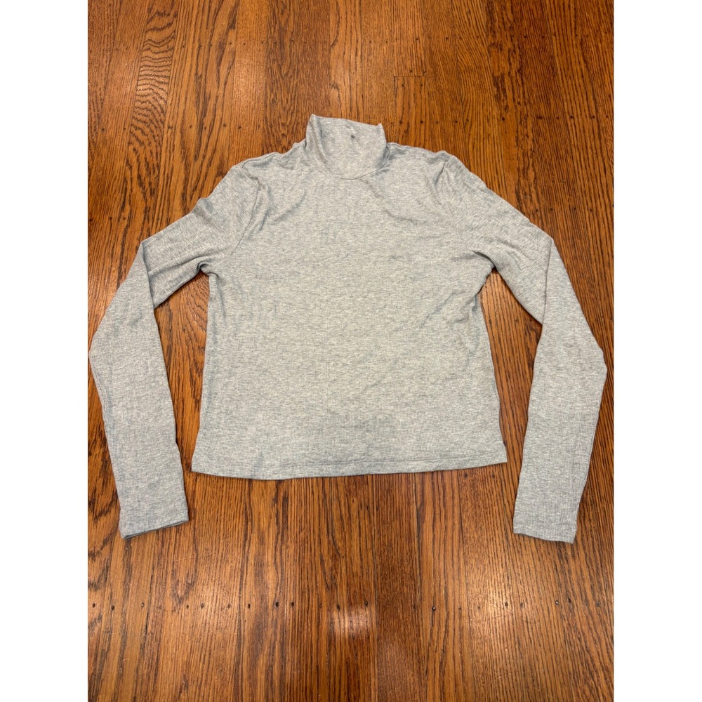 Elie Tahari Gray Ribbed Modal Turtleneck Long Sleeve Layering Top Small